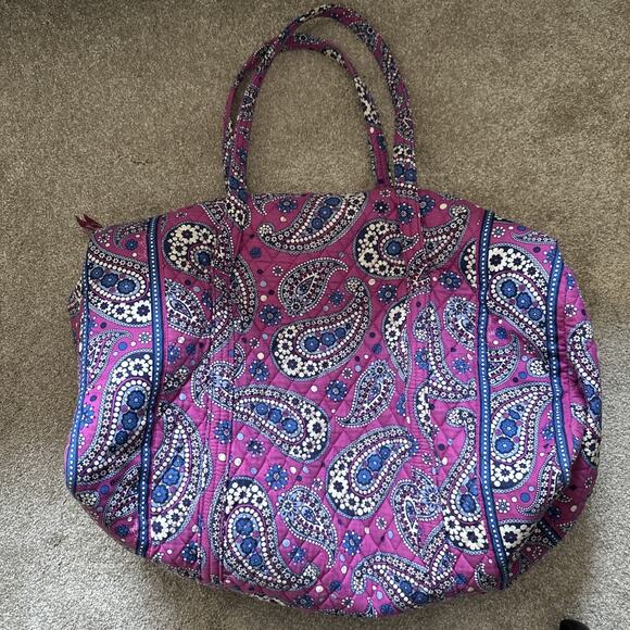 Vera Bradley Duffle Weekender Bag Boysenberry Paisley Retired Pattern 2011 22x12 - Picture 2 of 6